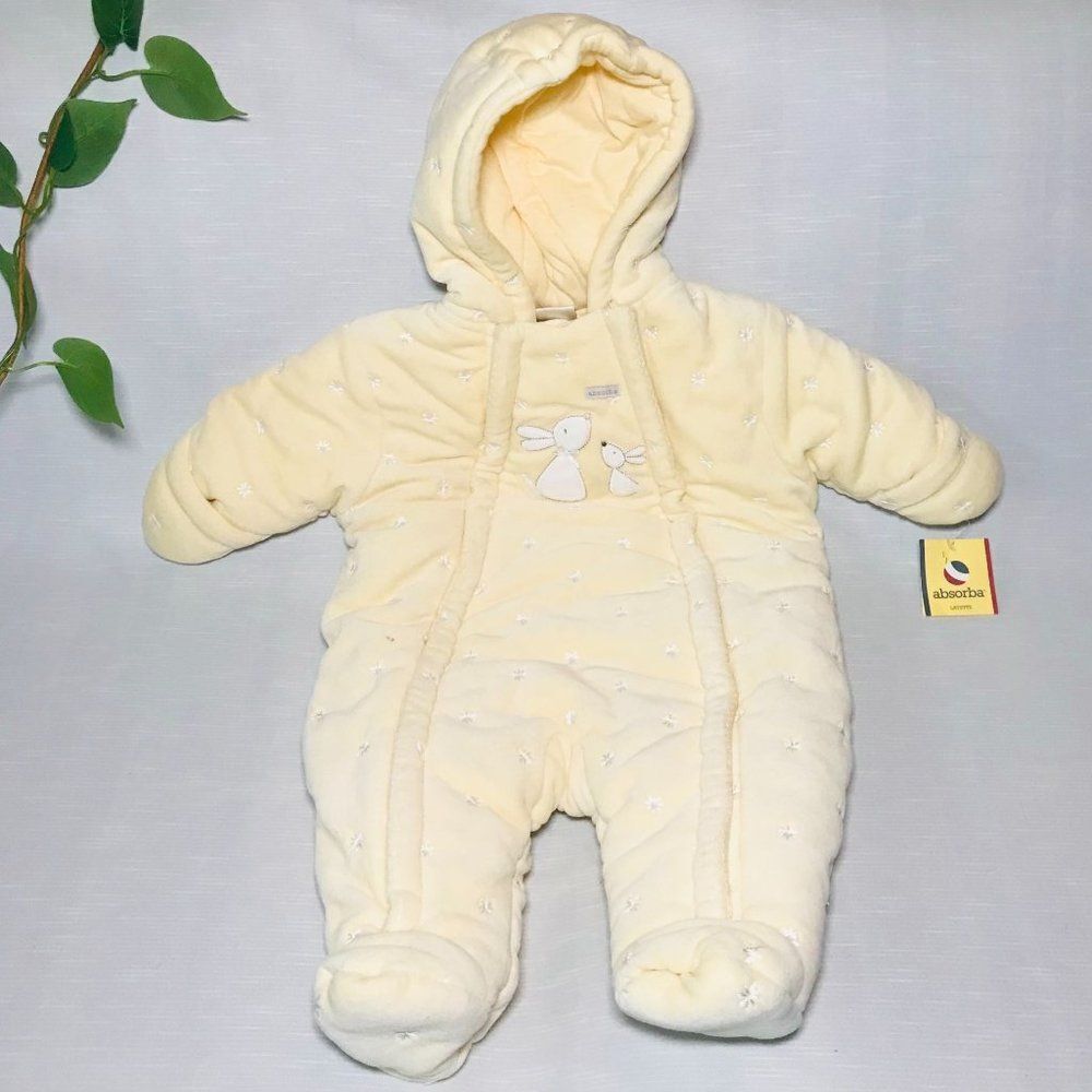 New 6 Month Baby Yellow Hooded Footie Rabbit Winter Suit - Absorba Layette